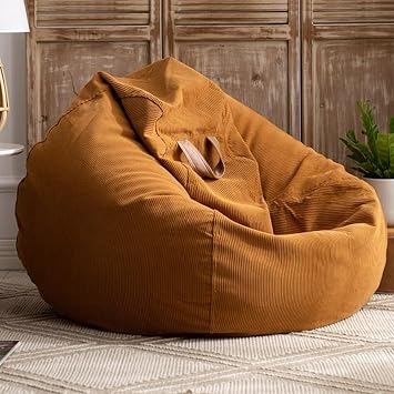 Corduroy Bean Bag Chairs for Adults/Kids No Fillers Washable Ultra Soft Bean Bag Cover for Organizing Plush Toys Bean Bag for Bedroom Playroom Rec Room FurnitureBrown,80cm Empty Cover