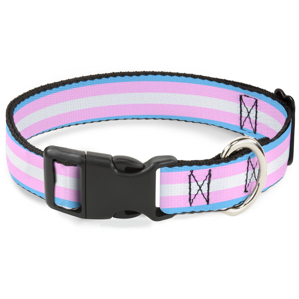 Buckle-Down Plastic Clip Collar - Flag Transgender Baby Blue/Baby Pink/White - 1/2" Wide - Fits 9-15" Neck - Large