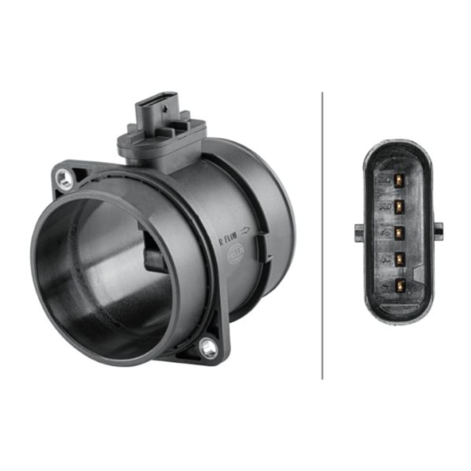 HELLA 8ET 358 095-621 Medidor de la masa de aire - 5polos - Tubuladura | Compatible con: Hyundai Grand Santa FÉ, ix35, ix35 Van, Santa FÉ II, Santa FÉ III, SANTA FÉ III Kasten/SUV