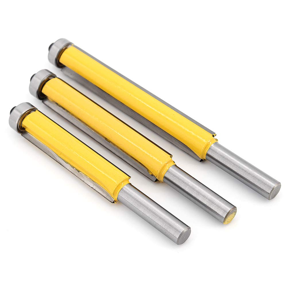 3Pcs Fraise à Copier, 8mm Tige Outils de Fraisage de Menuiserie Bricolage de Coupe avec Roulement Supérieur, Fraise à Bois Fraise Extra-longue Fraise à Raser Mèche Droite