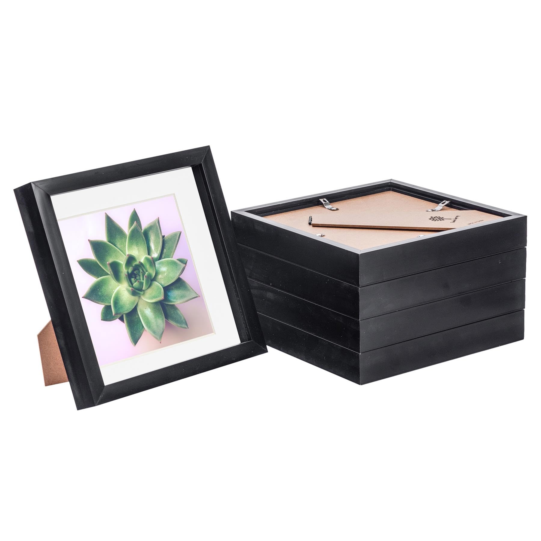 Nicola Spring 5 Piece 8 x 8 3D Shadow Box Photo Frame Set - Craft Display Picture Frame with 6 x 6 Mount - Glass Aperture - Black/White