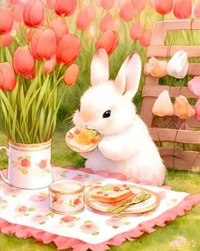 COKYIS 5D Diamond Art Flower Rabbit Diamond Painting All Over Type Painting Craft Kit DIY Handmade Painting Beads Art Round Beads Painting Painting Kit for Adult Kids Home Decor 40*50cm