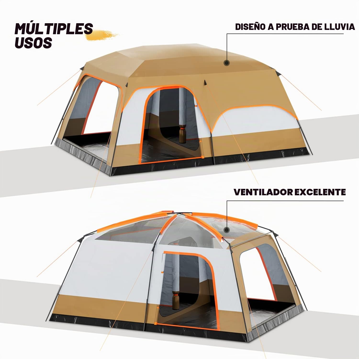 MoNiBloom - Tienda de campaña para 5-8 Personas para Acampar, cabaña portátil Extragrande, Tienda de campaña Grande, Impermeable, Resistente al Viento, 1 Sala de Estar y 2 dormitorios, Tienda de