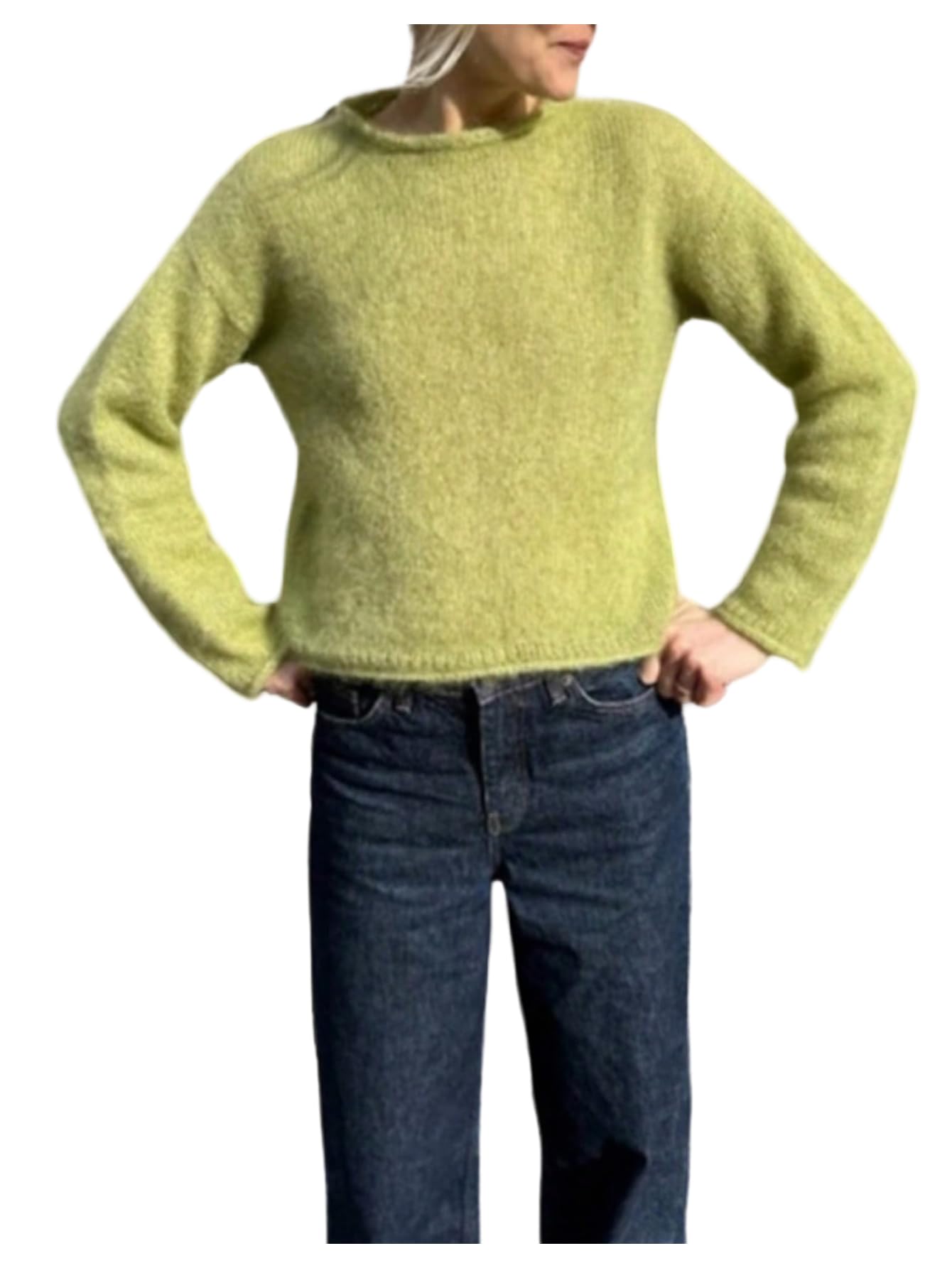 MakeMeChic Womens Crew Neck Sweater Furry Long Sleeve Knitted Going Out Pullovers