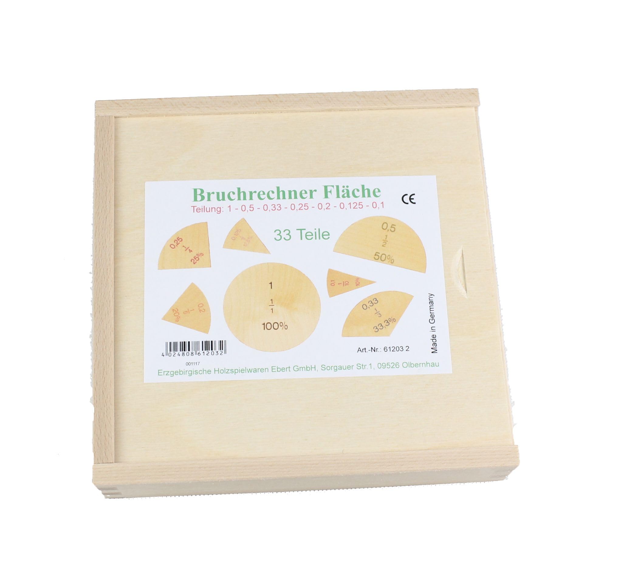 Bruchrechner Lernspiel Grundschule Rechnen Flächen Brüche Mathe Handarbeit natur Spielzeug Erzgebirge Kreis Verhältnisse im Kasten
