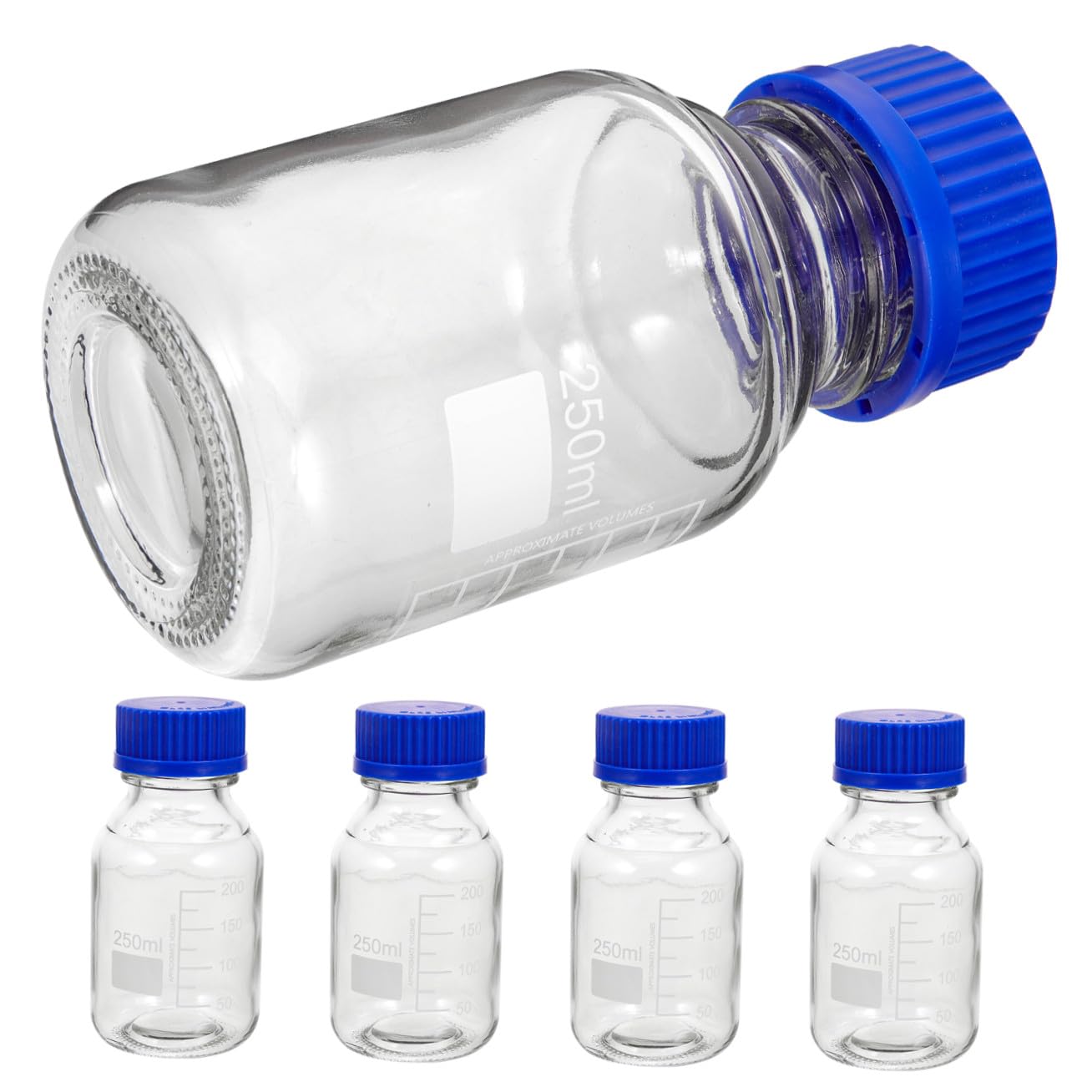 VALICLUD 4piezas Botellas De Reactivo De Vidrio Vacías Con Tapas De Rosca Botellas De Reactivo Graduadas De Vidrio Transparente Con Tapas Azules Para Uso Laboratorio