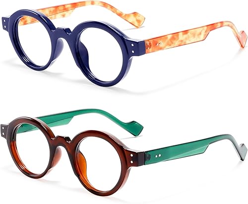 Miniatura 2 de AJYADO Gafas de lectura redondas retro para mujer, bloqueo de luz azul, paquete de 2 unidades, para mujeres y hombres irrompibles