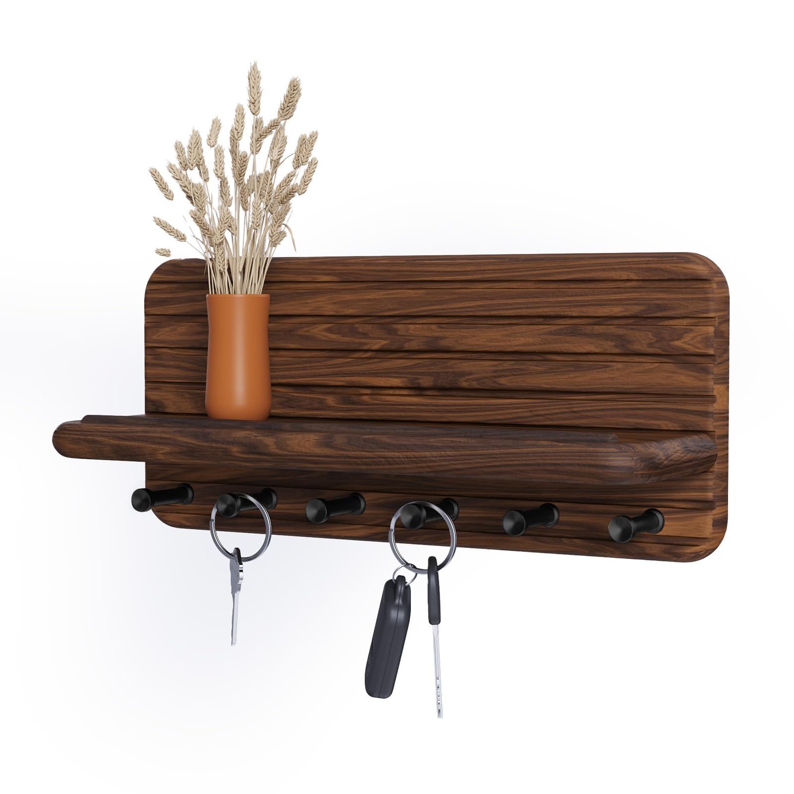 Kldgris Key Holder, Wooden Key Hooks Wall Mounted with 6 Hooks Key Racks Key Hangers Home Decor Mail Organizer for Hallway, Entryway, Bedroom, Mudroom, Office (Brown)