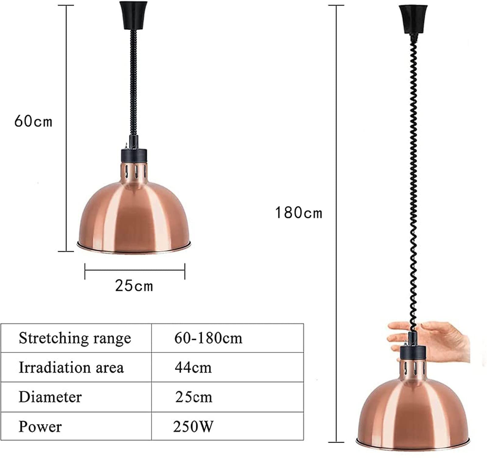 Lebensmittel Wärmelampe Küche für Essen Warm Halten, 60-180cm Einstellbar Kommerziell Zuhause Wärmelampe für Hotel Buffet Restaurant Partys, Durchmesser: 25cm, 3pcs