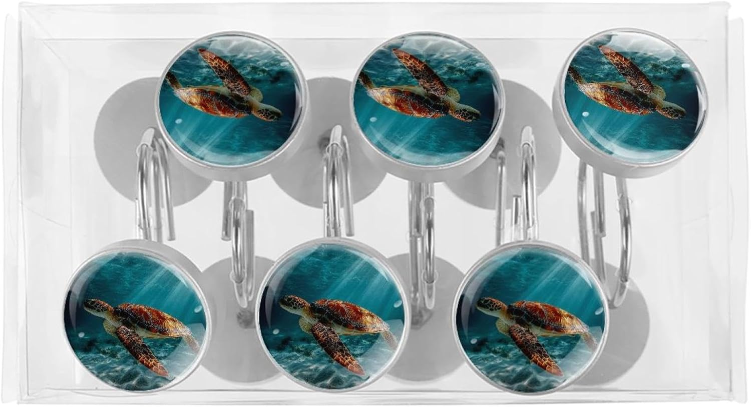 Set of 12 Shower Curtain Hooks, Shower Curtain Rings Crystal Glass Decorative Bathroom Hook, Sea Turtle (1)