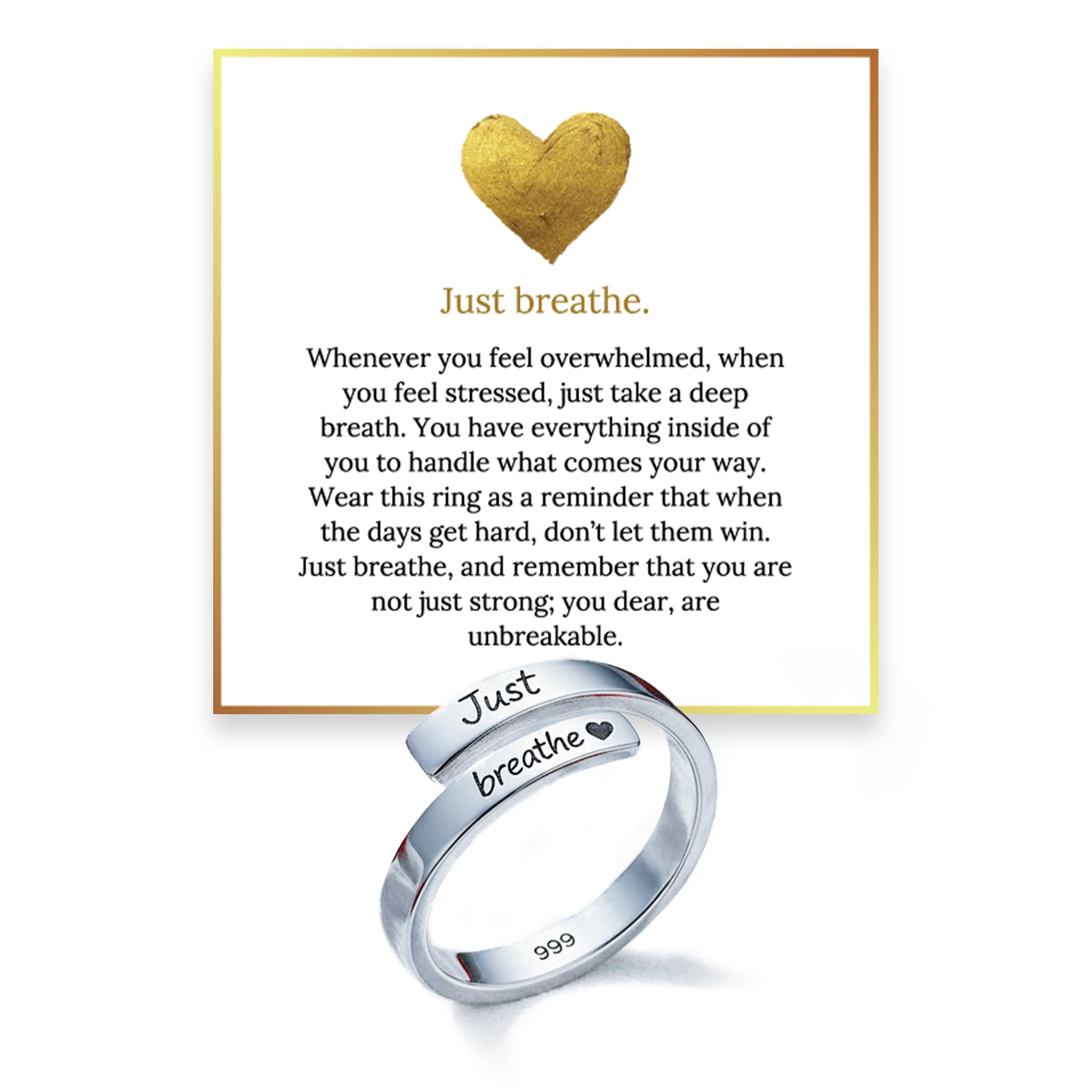 Hope Rings – Just Breathe Ring (1 Pcs) – Adjustable Tarnish-Free 999 pure silver & 304 Stainless steel Ring – Heartfelt Gifts for Women – Grief, Loss,