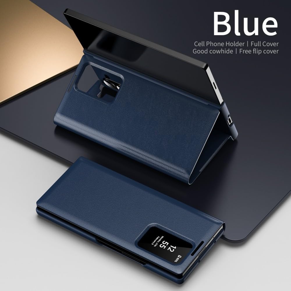Generic case Compatible with Samsung Galaxy Z FOLD 6 (Couleur : Dark Blue) Leather Flip Case Smart Window View flip Cover