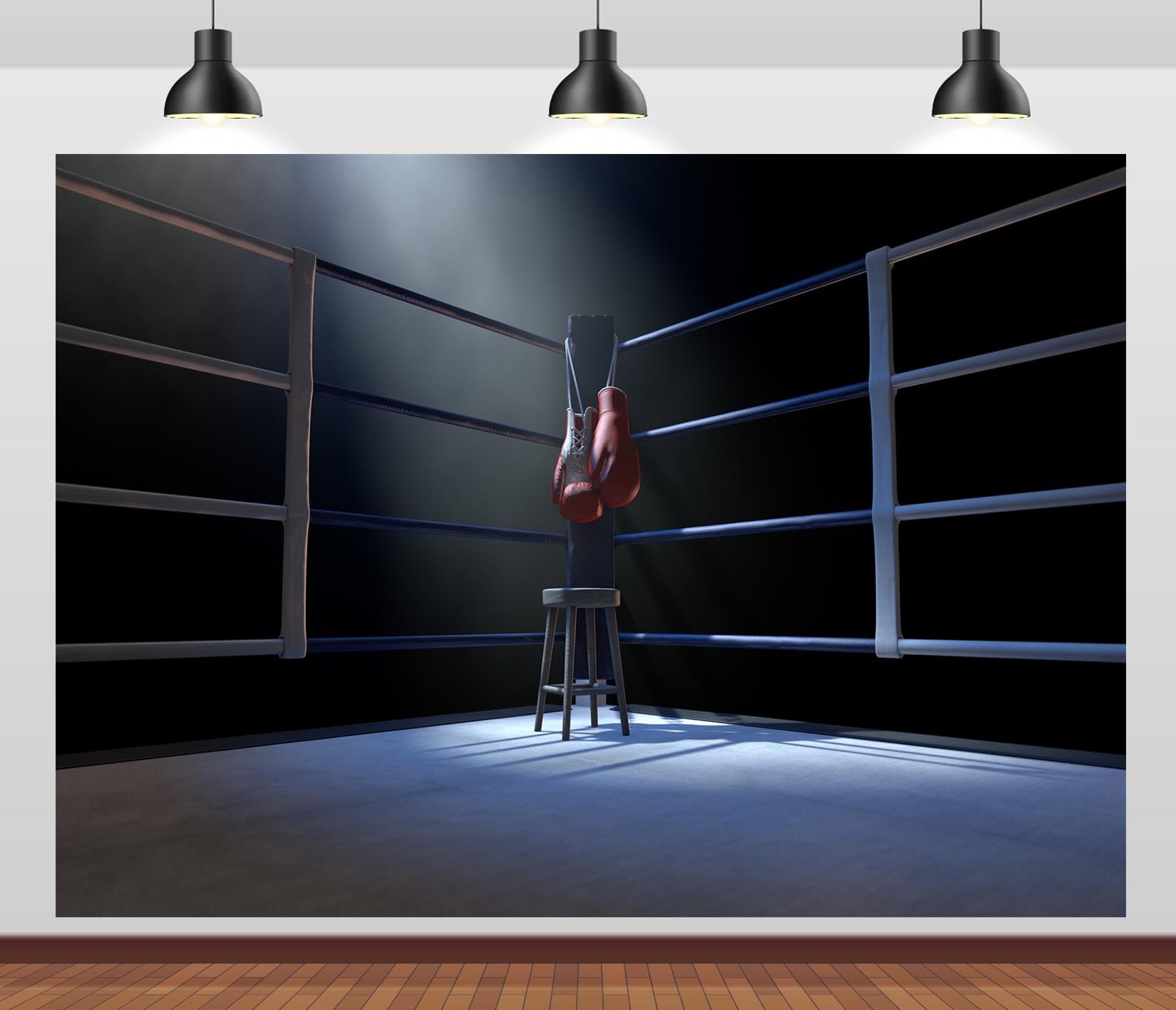 Loccor 7x5ft Fabric Boxing Ring Backdrop Boxing Ring Backdrop Stadium Lighting 3D Boxing Arena Background for Baby Shower Kids Birthday Party