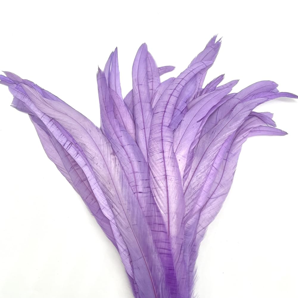 shekyeon 12-14inch Rooster Tail Feather Use for Hats Costume Decoration Pack of 50 (light purple) - Image 3