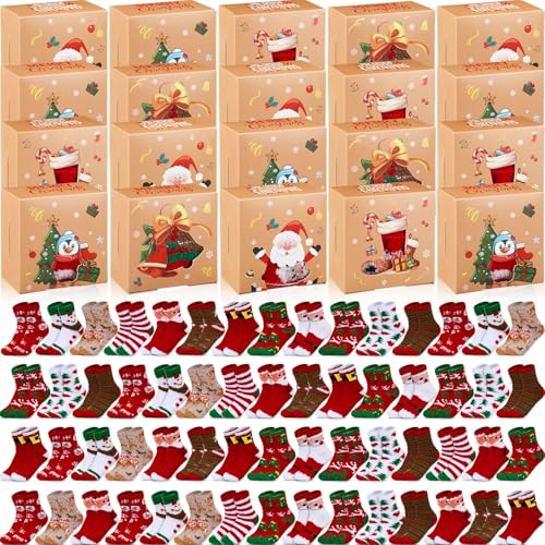 60 Pairs Christmas Box Cookie Socks Christmas Fuzzy Socks with Cookie Boxes for Women Holiday Gifts Bulk