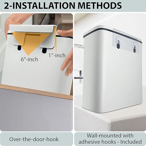 Miniatura 5 de KSEV Cubo de basura colgante de cocina de 2.6 galones con tapa y compartimento para bolsa de basura, (2 vías deslizantes) para encimera, debajo del