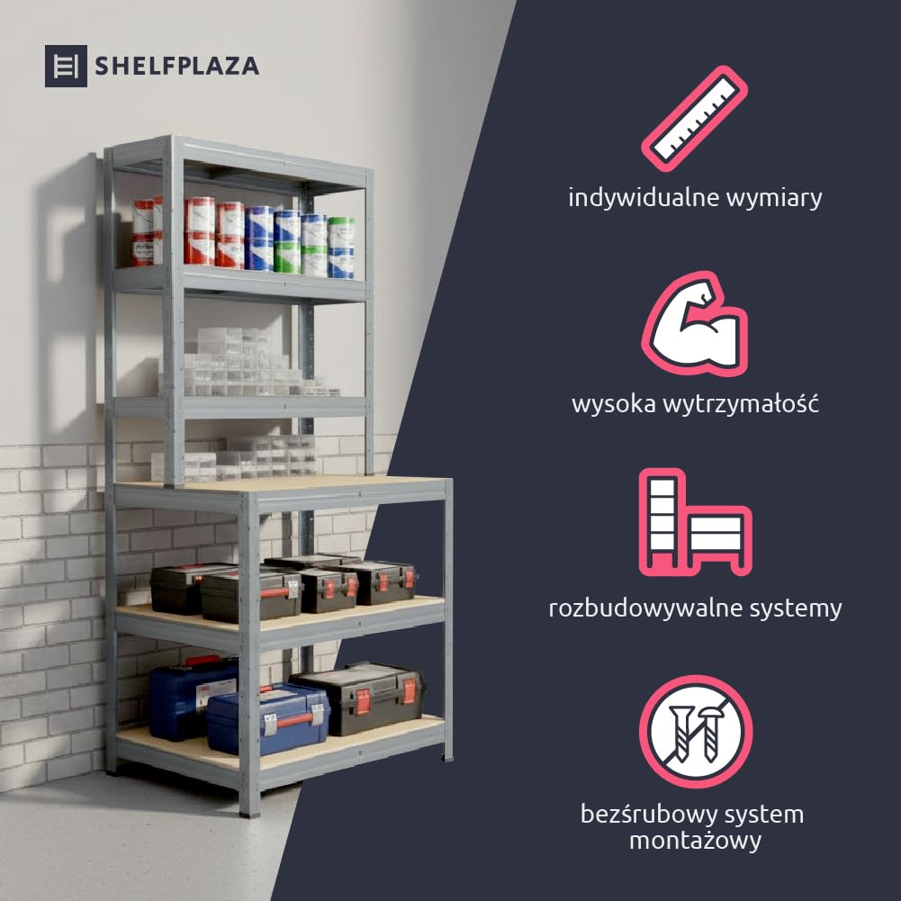 shelfplaza Home 190x100x60cm regał warsztatowy ocynkowany: 6x145kg | Regały aluminiowe Regał do schowka Szafa garażowa Metalowy regał magazynowy Regał do przechowywania