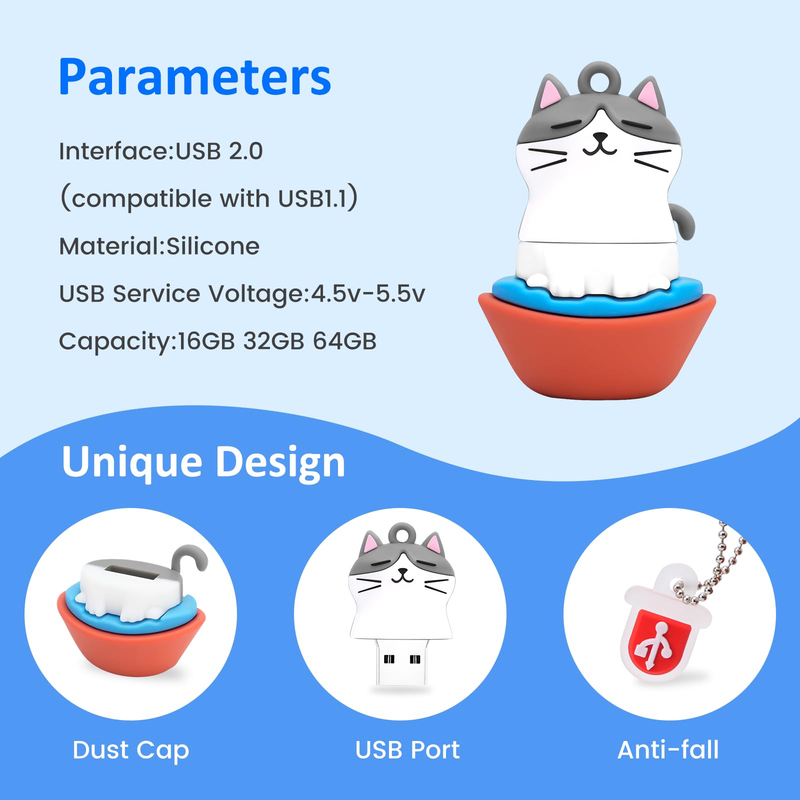 leizhan 32GB Chiavetta USB ad Alta Velocità Pen Drive Carino Gatto Design Memory Stick per la Famiglia Studente Amico - 5