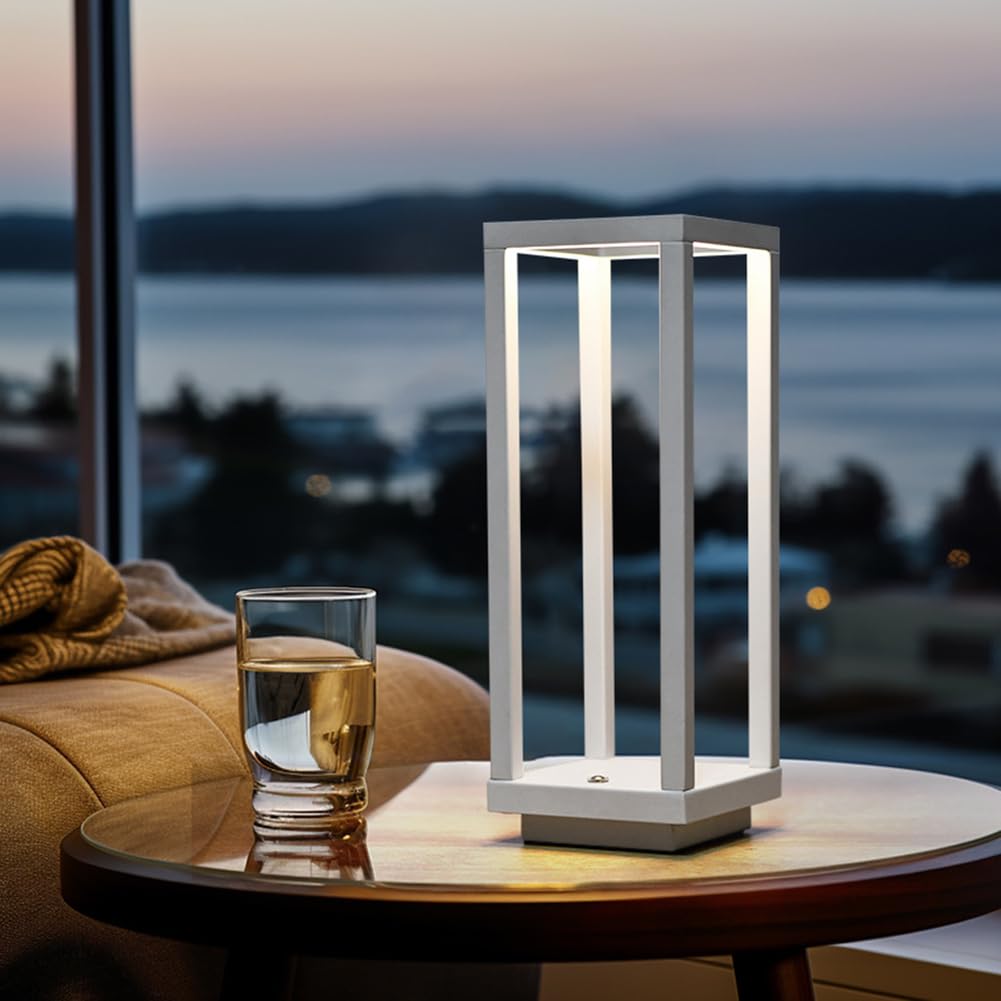 AoLa LED Tischlampe Kabellos Akku, Ohne Stromanschluss Tischleuchte Dimmbare Touch Tragbare USB Aufladung Nachttischlampe aus Aluminium lnnen Außen Campinglampe für Restaurant Bar Schlafzimmer,Weiß