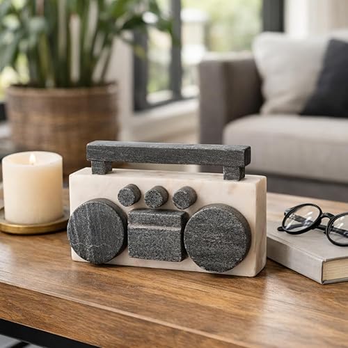 Sagebrook Home Figura moderna Boombox – Decoración decorativa hecha a mano de piedra y mármol – Decoración contemporánea para el hogar y la oficina