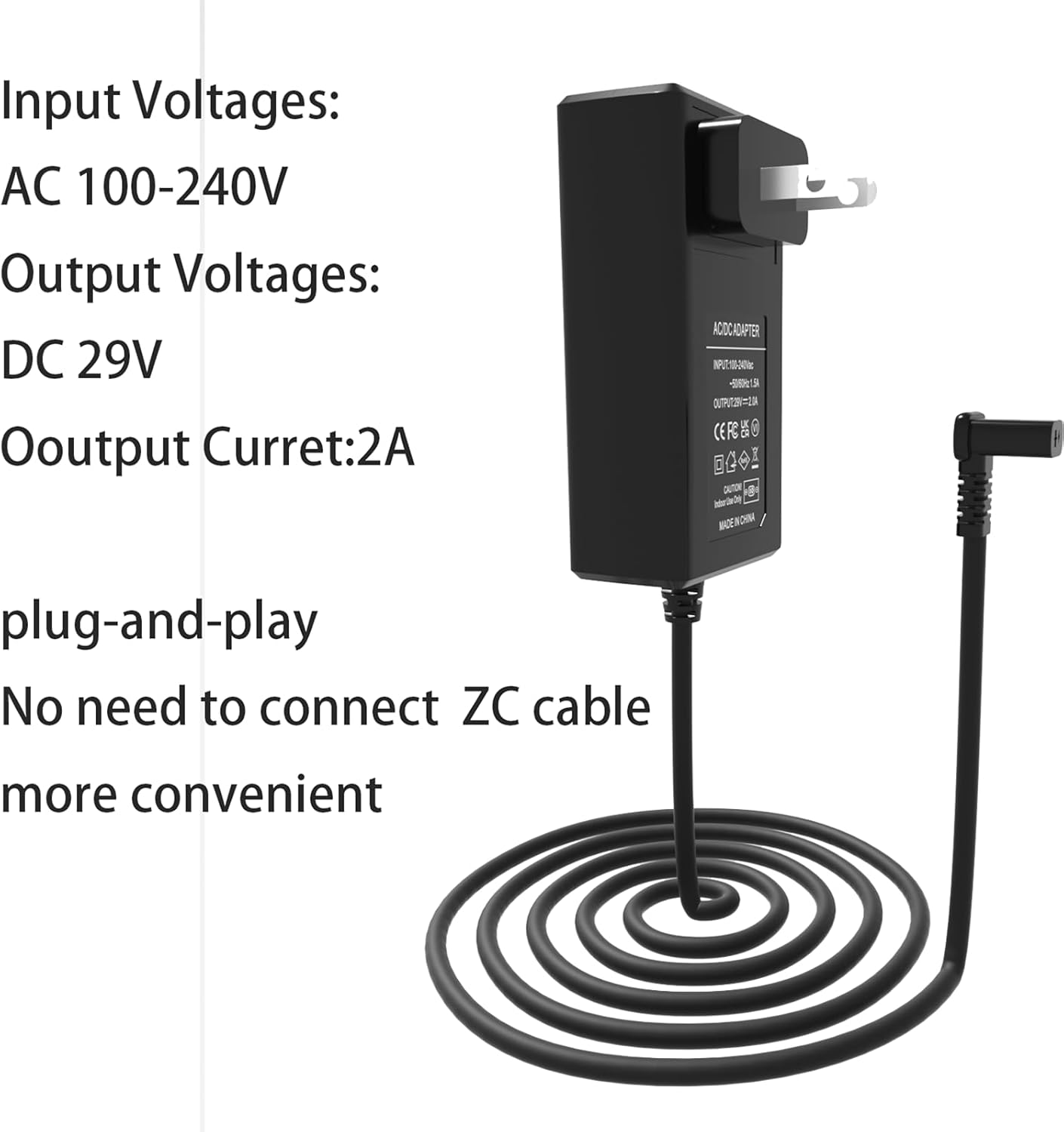 29V 2A AC/DC Wall Plug Recliner Power Supply for Recliners & Lift Chairs Compatible with Limoss, OkiN, and Most Models (ZBHWX-A290020A, ZB-H290020A-C)