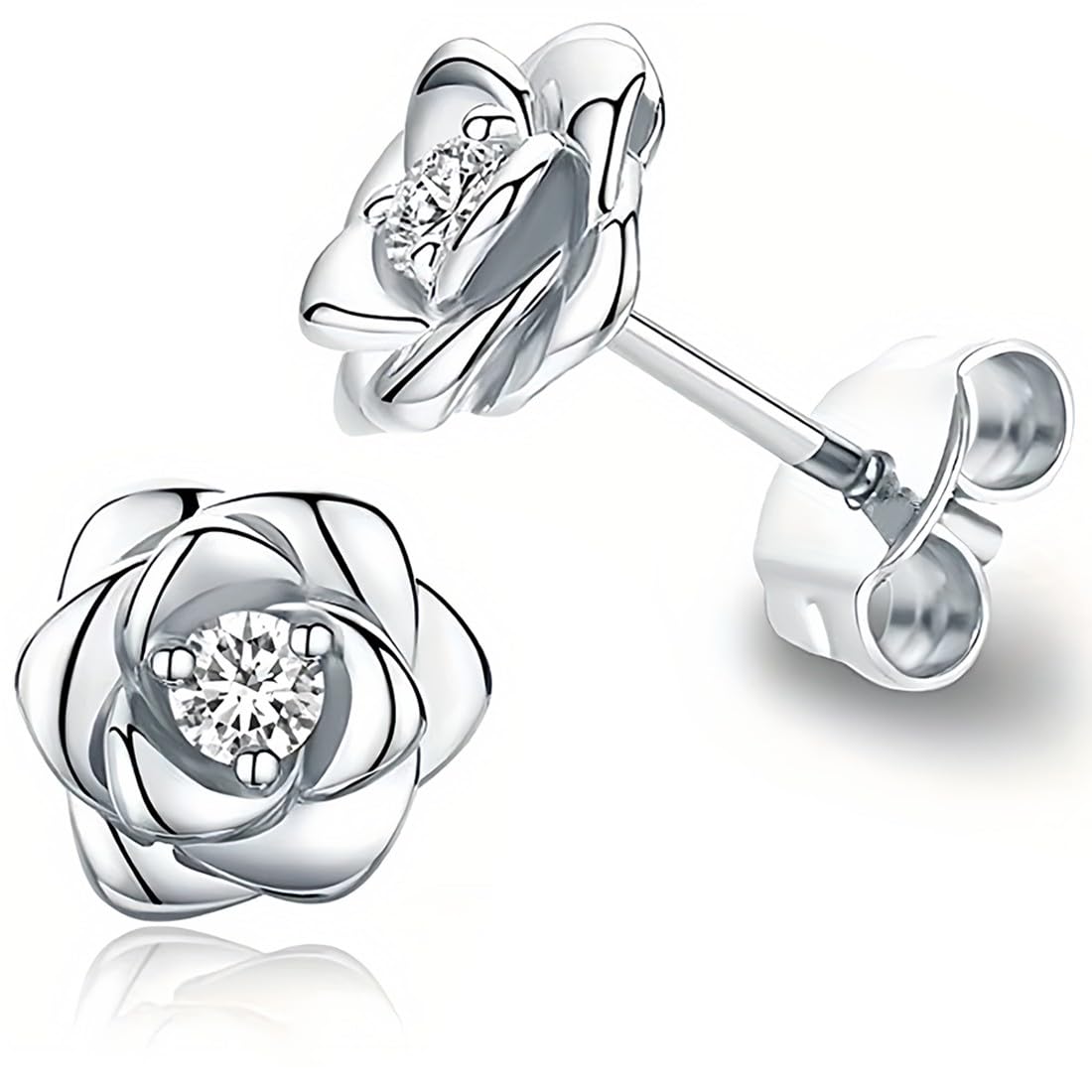 WOZNU orecchini a lobo con zirconi in argento sterling placcati in oro 18 carati/orecchini Orecchini a fiore CZ per donna In una delicata custodia di velluto