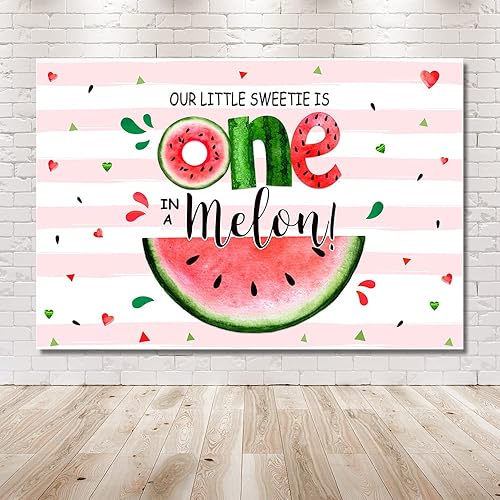 Miniatura 6 de MEHOFOND Fondo de verano de 7 x 5 pies con texto en inglés "Sweetie One in A Melon", para fiesta de primer cumpleaños, suministros para fiesta de