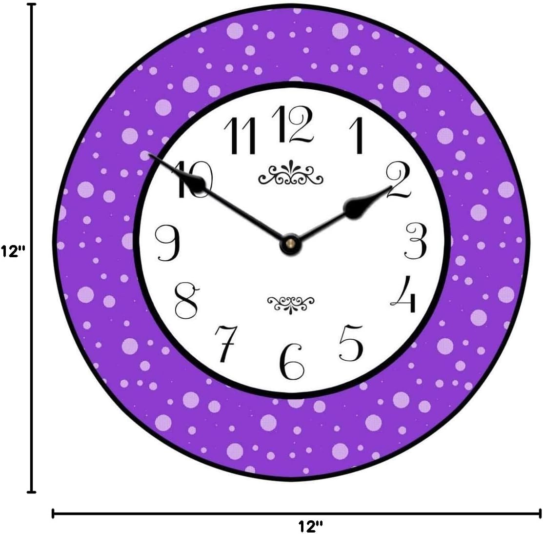 Purple Dots Wall Clock | Ultra Quiet Quartz Mechanism | Hand Made in USA Beautiful Crisp Lasting Color | Comes in 8 Sizes | 12-Inch