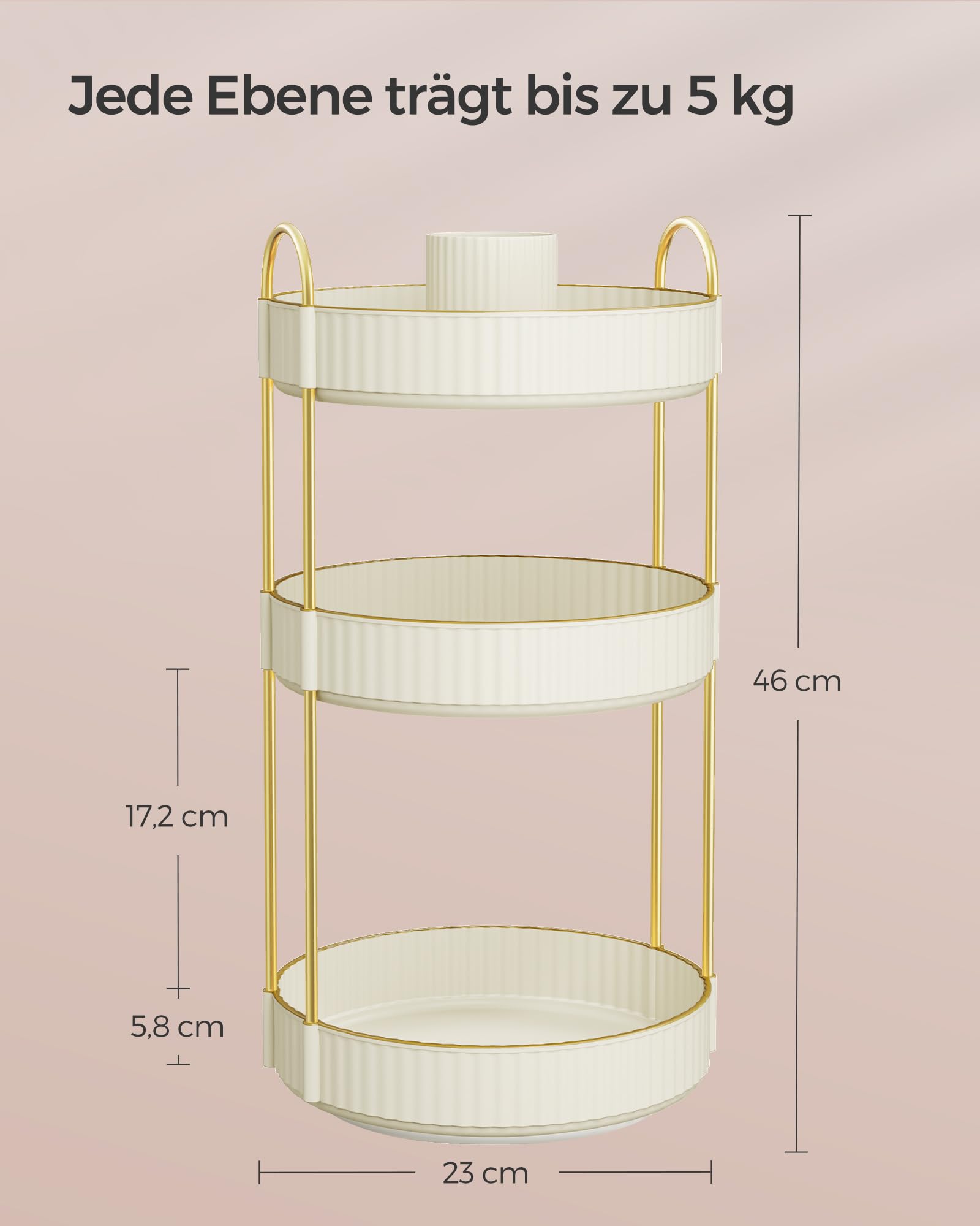 SONGMICS Make-up Organizer drehbar, Kosmetik-Organizer rund, 3 Ebenen, Kosmetik Aufbewahrung, anpassbar, für Schminktisch, Geschenkidee, wolkenweiß JKA011W01