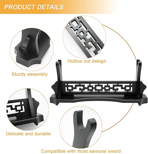Miniatura 3 de WANLIAN Soporte para espada de madera maciza de 1234 niveles, soporte para espada Katana de escritorio, base para espada de gladiador samurái para