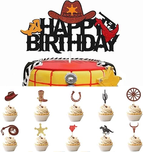 Miniatura 6 de 60 adornos de vaquero para cupcakes de 10 formas con purpurina para zapatos de caballo de vaquero, botas para cupcakes para temática occidental,