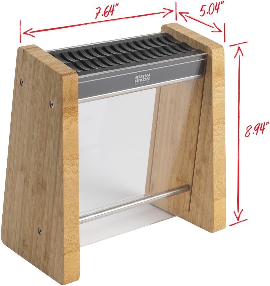 KUHN RIKON ICED Knife Block, Modern Knife Storage, Bamboo and Clear Panels, Removable Top Insert, Space Saving Countertop Knife Block