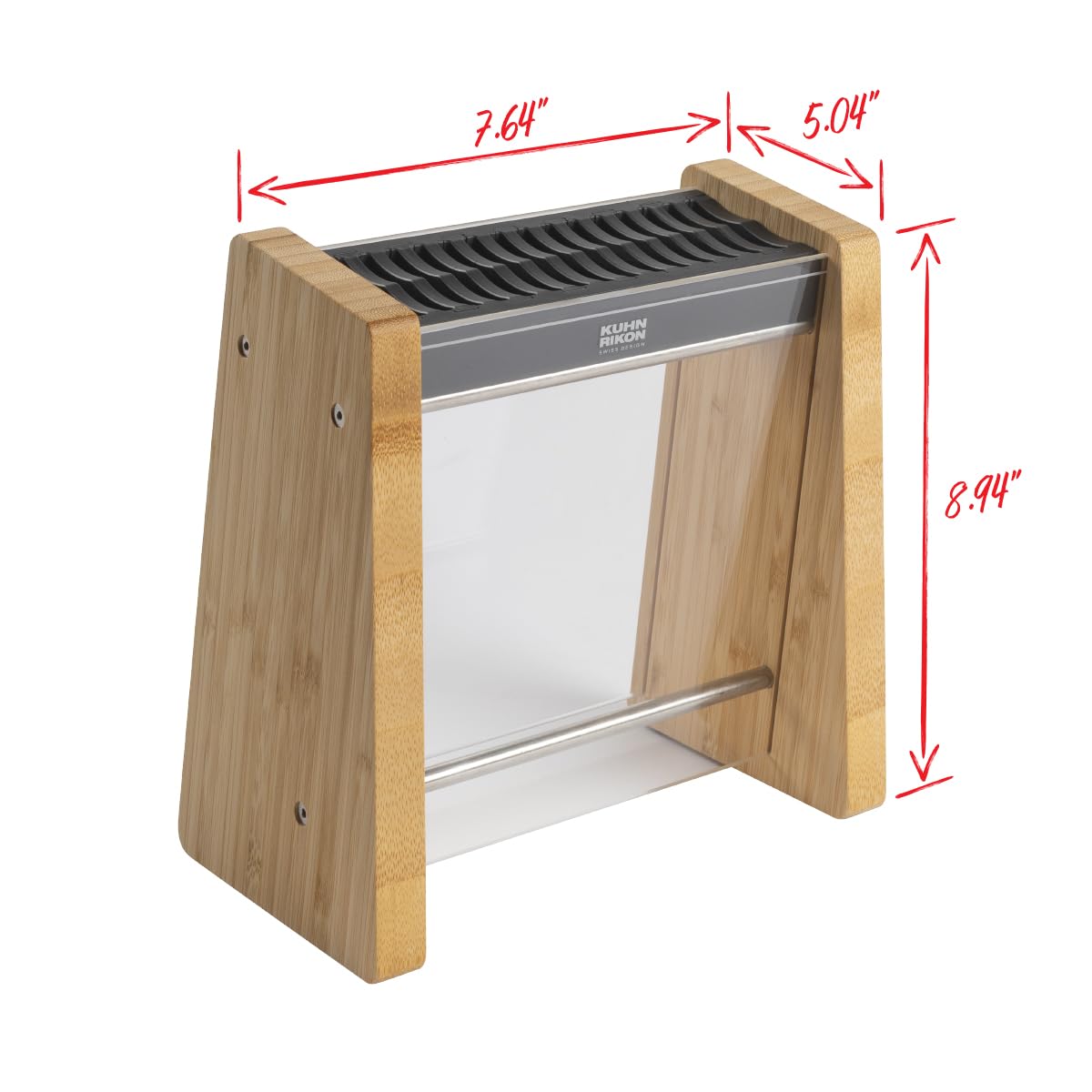 Kuhn Rikon Ceppo portacoltelli vuoto in bambù ghiacciato realizzato in bambù sostenibile con frontale in plexiglas trasparente. Inserto flessibile per lame di varie dimensioni, facile accesso e