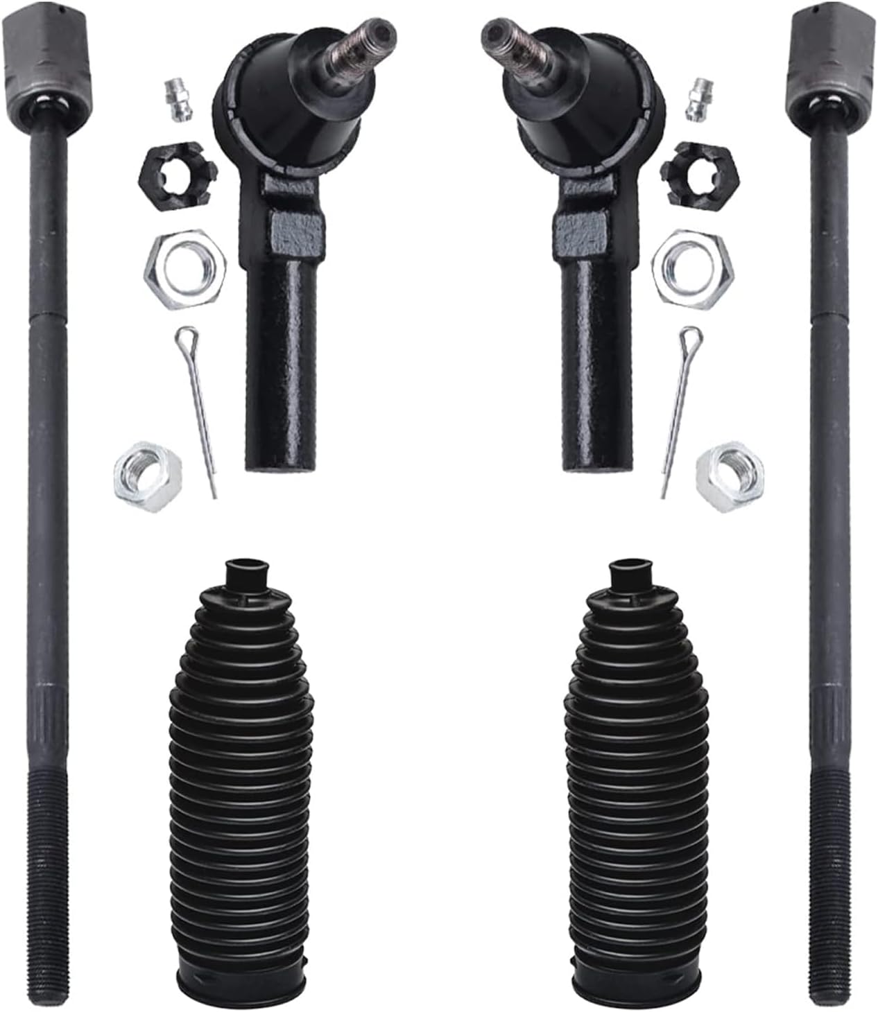 Detroit Axle - 6pc Front Tie Rods Kit for Ford Windstar 1995-2003, 4 Inner & Outer Tie Rod End Links 2 Boots 1996 1997 1998 1999 2000 2001 2002 Replacement