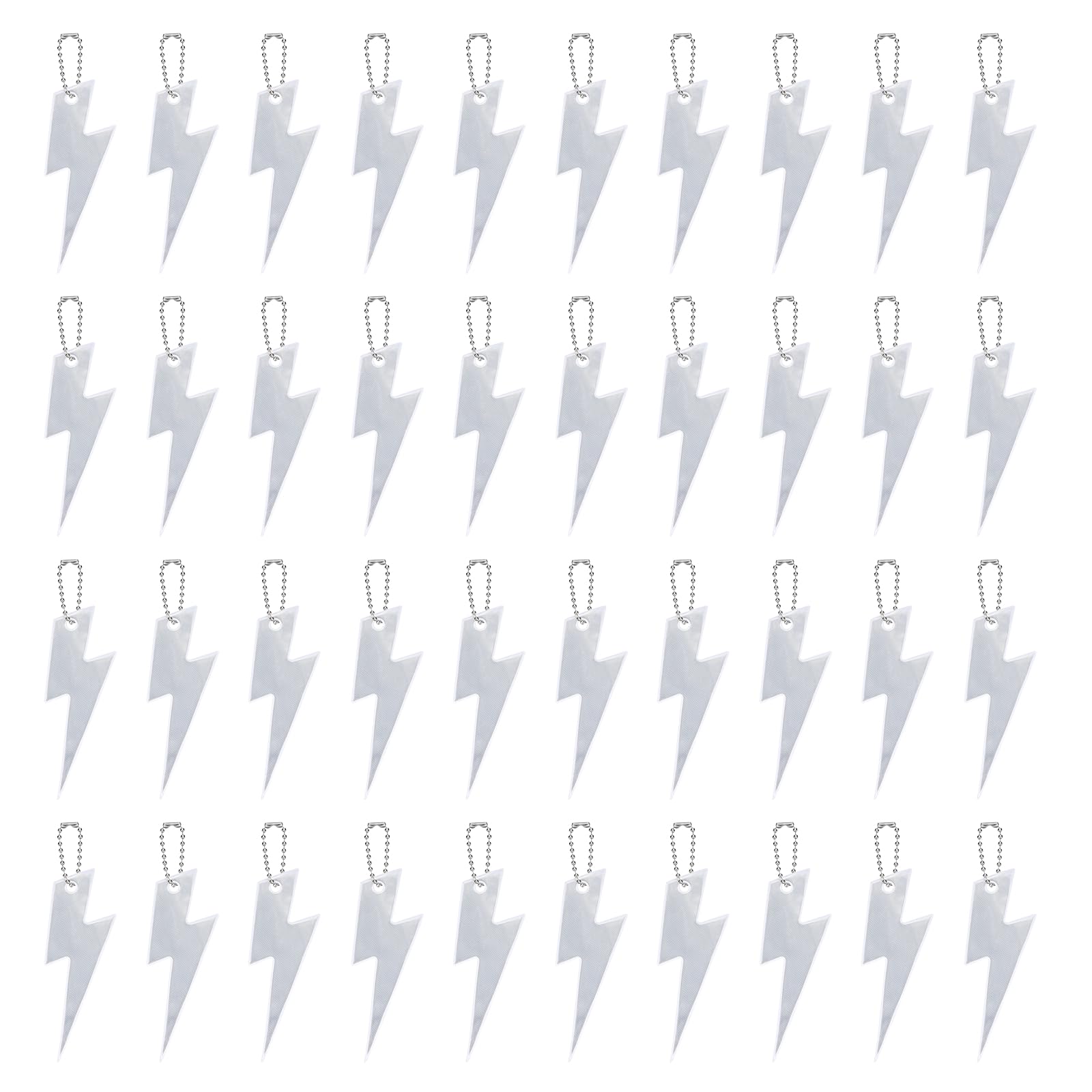 YELARXI Safety Reflector, Reflective Tags Pendant Thunder Shaped Safety Keychain with Chain Silver & 40Pcs - Fitting For(Keychain/Purses/Backpack/Wheelchairs Cycling/Running/Walking)