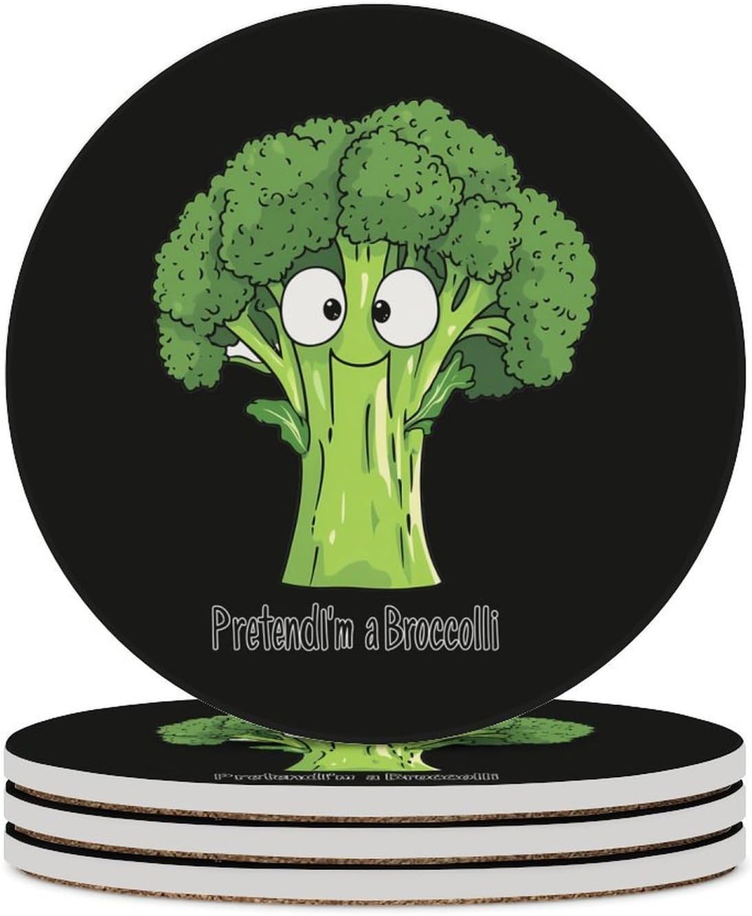 Pretend I'm A Broccoli Coasters for Drink Round Ceramic Coaster with Cork Base Home Decorative 4PCS