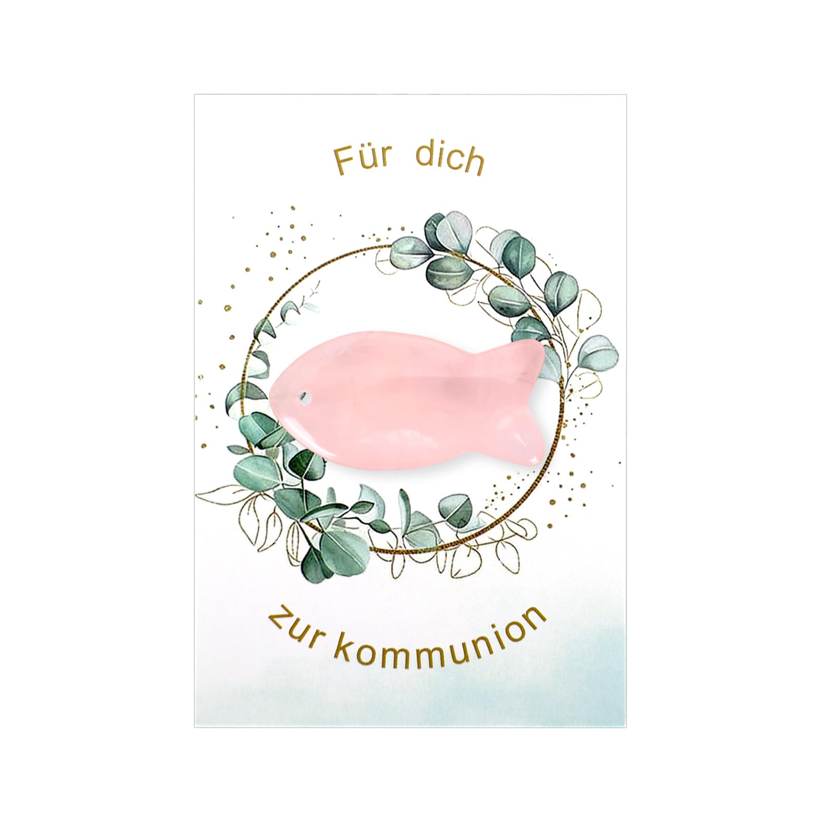Kommunion Geschenke Set Für Mädchen Junge -1 Stück Karte Taufe Kommunions,1 Stück Edelstein Fisch,1 Stück Weißer Tüll-Geschenkbeutel Zur Coole Konfirmation Kleine Geschenk (Rosa Fisch)