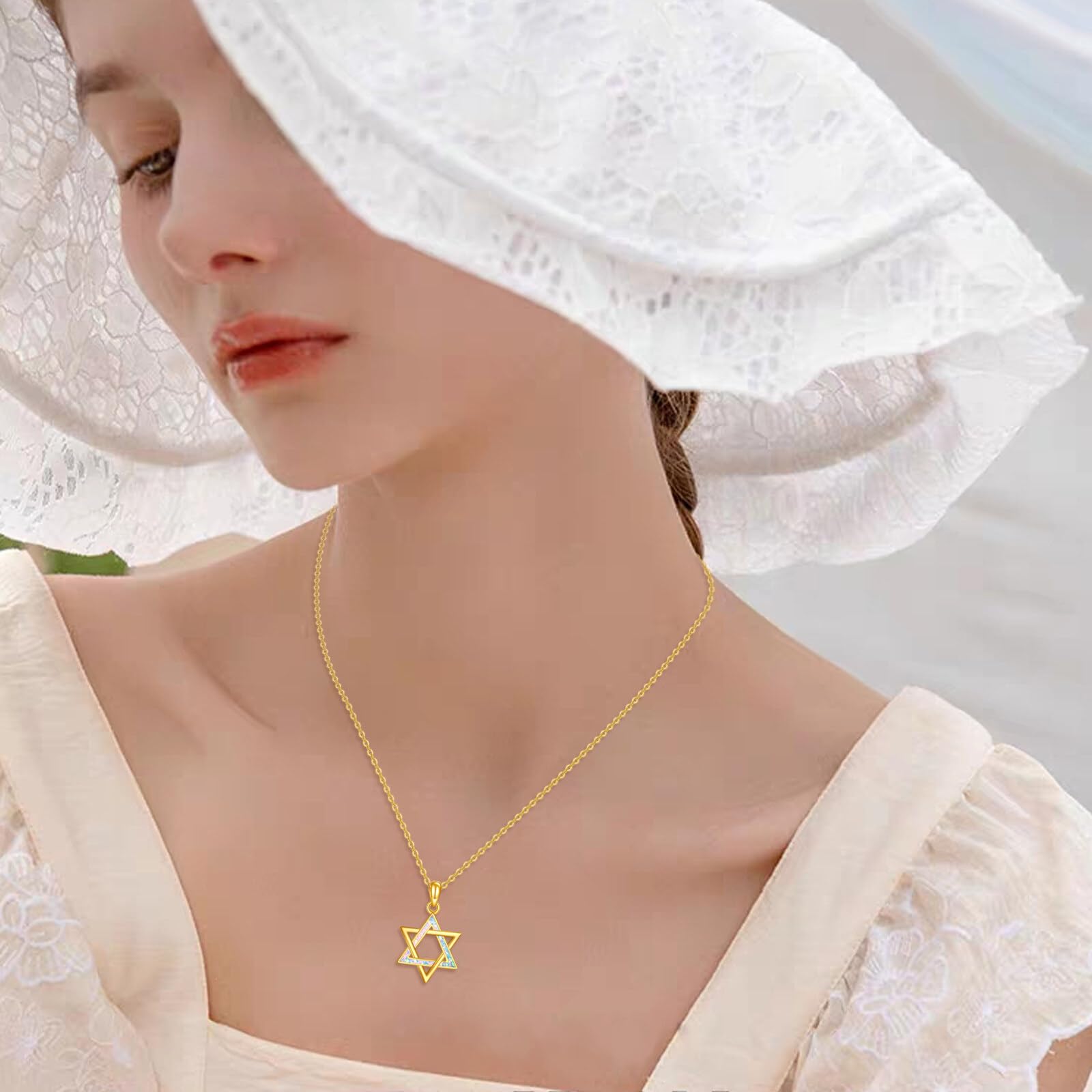 URONE Collana con stella di David, in argento 925, con ciondolo a forma di stella ebrea, regalo religioso per donne e uomini, 18 inches, Argento sterling, Opale