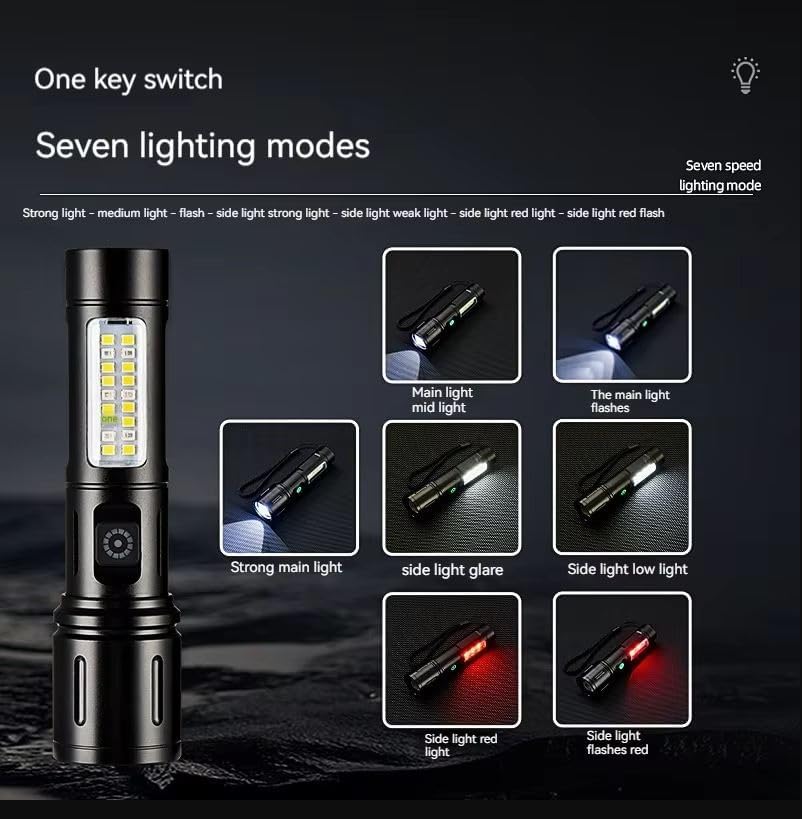 Image of 603 (ZOOMABLE Metal) 5 Modes Flashlight, Super Bright Cree T6 LED Light Torch (Black, 13.5 cm, Rechargeable)