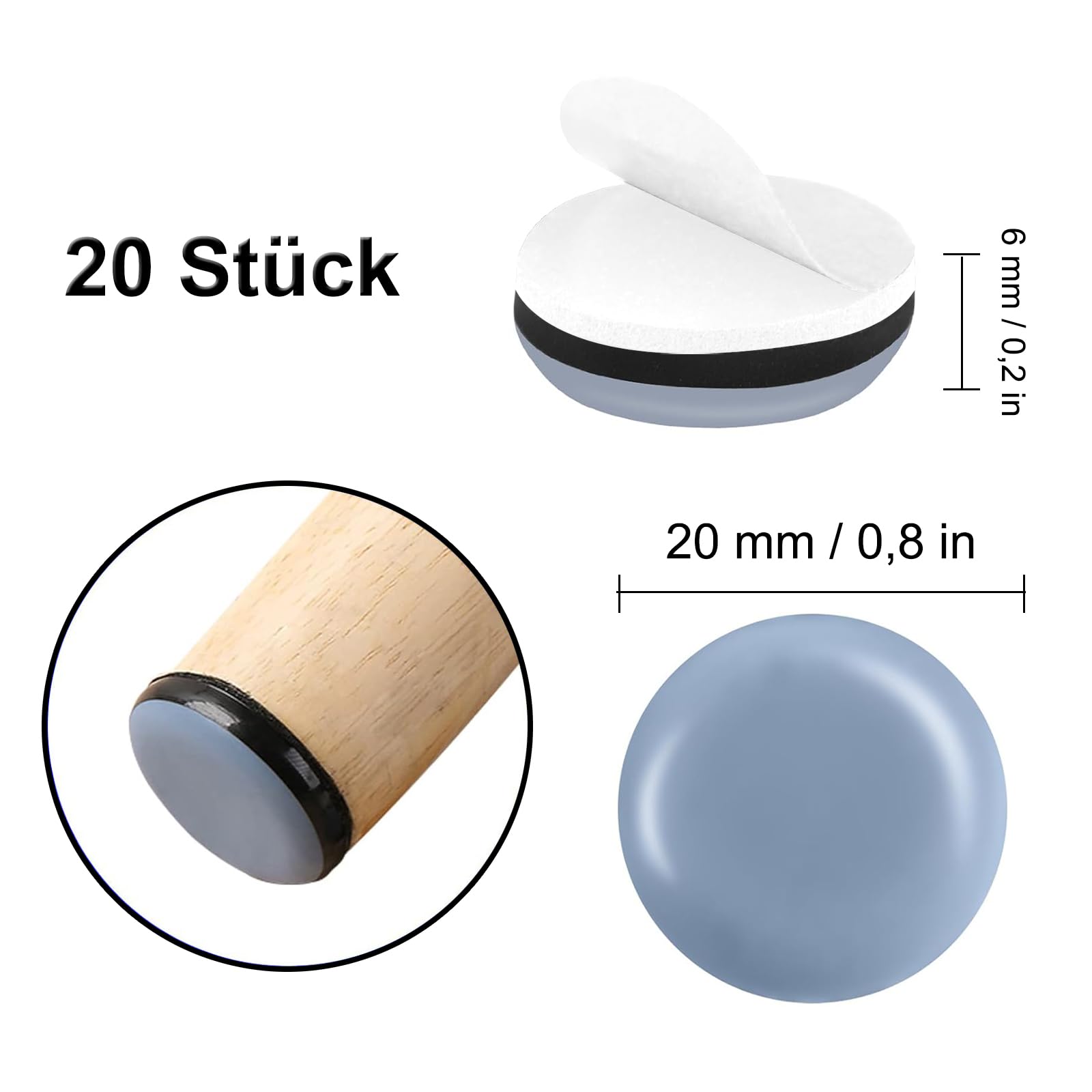 Sencys Meubelglijder Teflon Glijders - Zelfklevend - Vilt en PTFE - diam. 22mm - Rond - 12 stuks