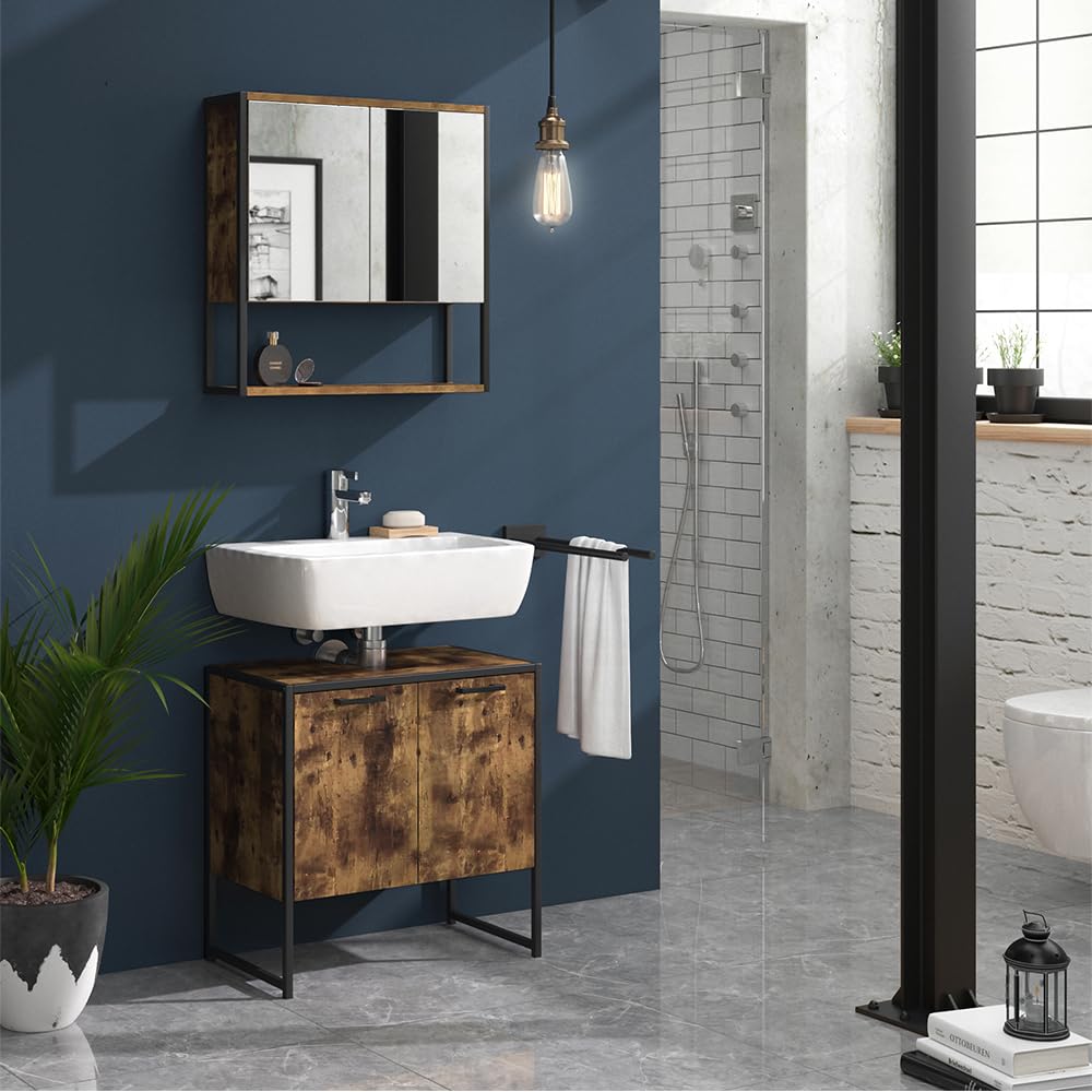 Vicco Mobile sottolavabo per bagno Fyrk, Legno antico, 60 x 60 cm, con intaglio per sifone per il montaggio sotto il lavandino