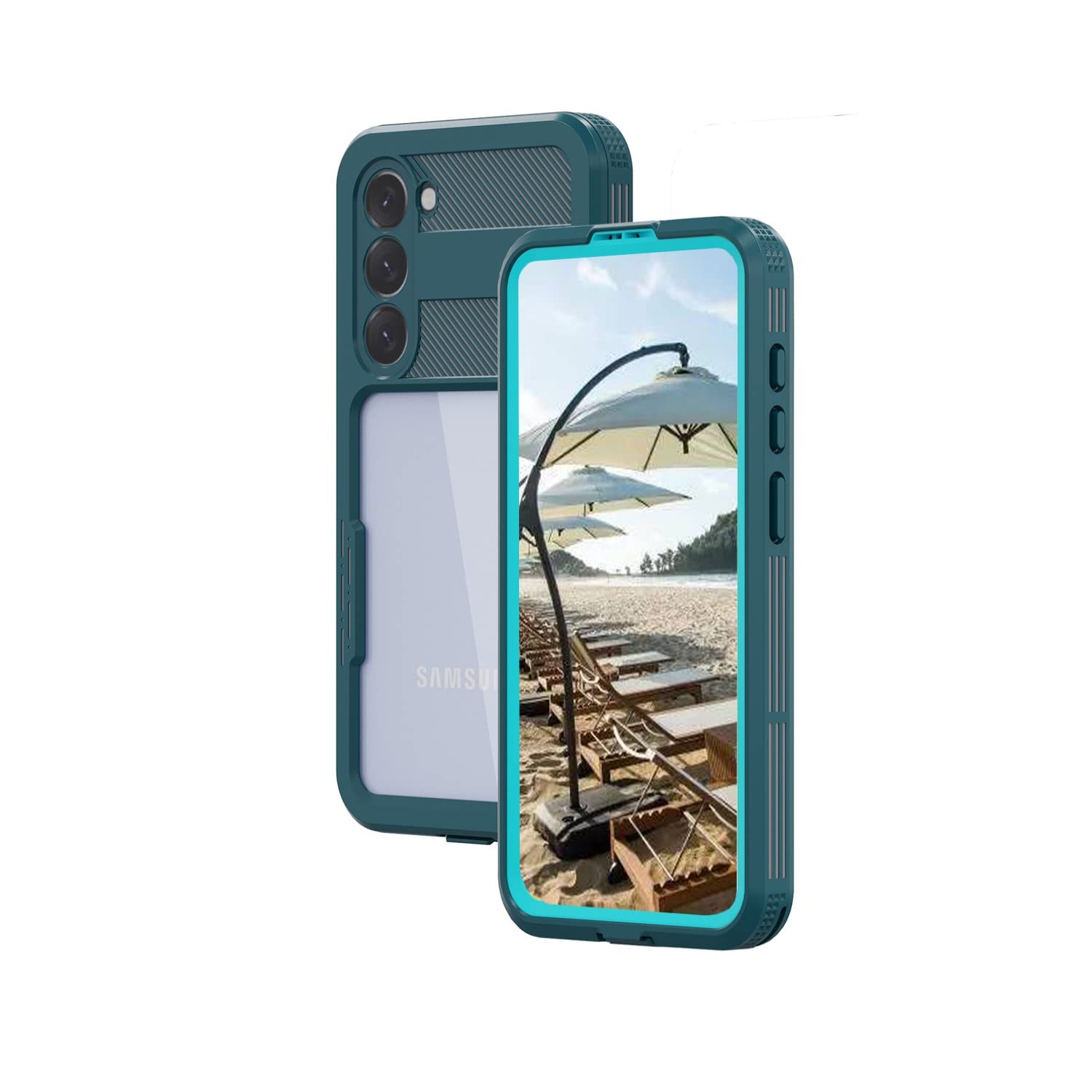 Sfulatdc Compatible with Samsung S23+ Waterproof Case, Dustproof Shockproof Snowproof with Built in Screen and Camera Protector Lanyard Full Body Cover for Galaxy S23 Plus 5G Blue/Clear