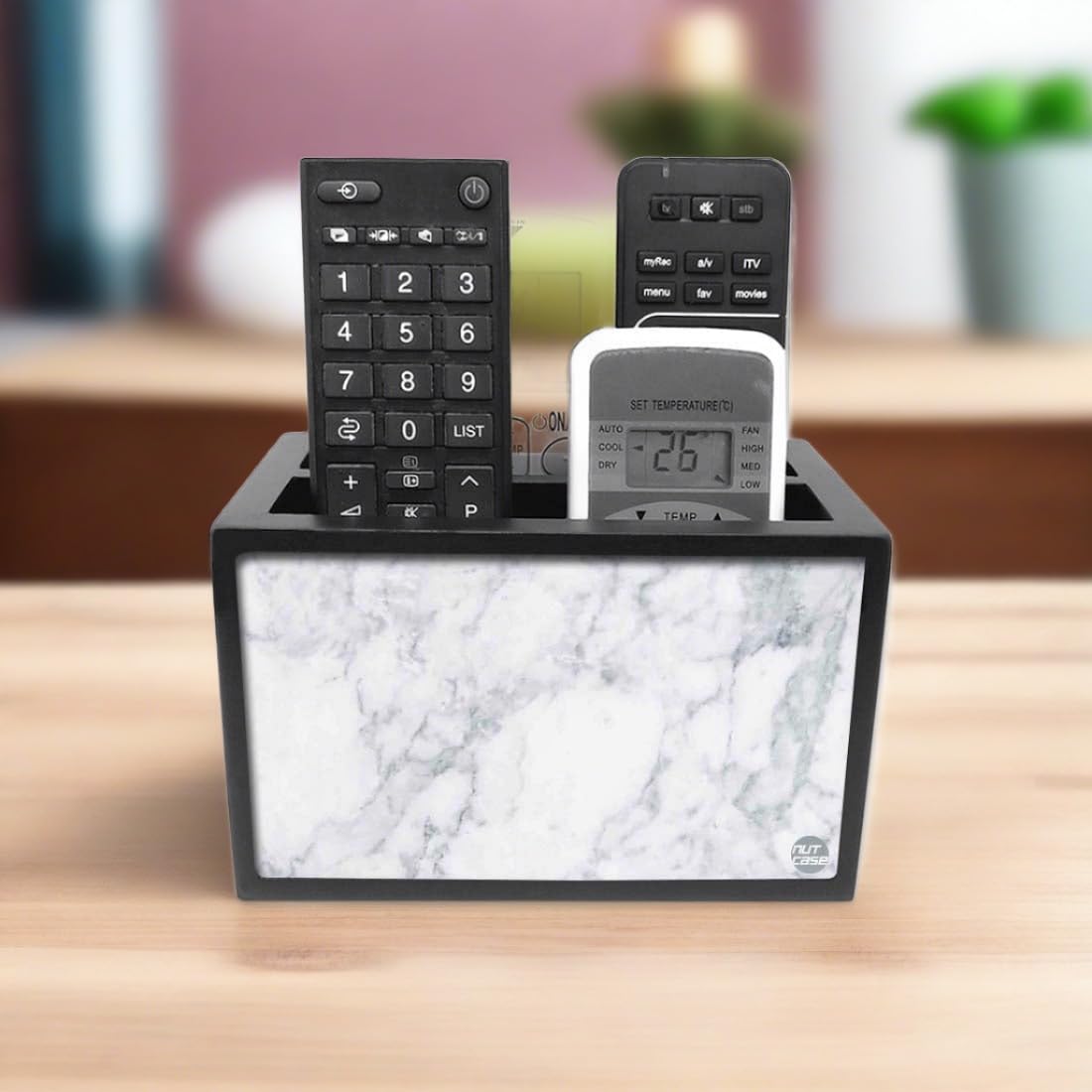 Nutcase Designer Wooden Remote Control Holder Stand Organizer Caddy for TV/AC Remotes-Multipurpose Desk Organiser-6”x4”x4” 1