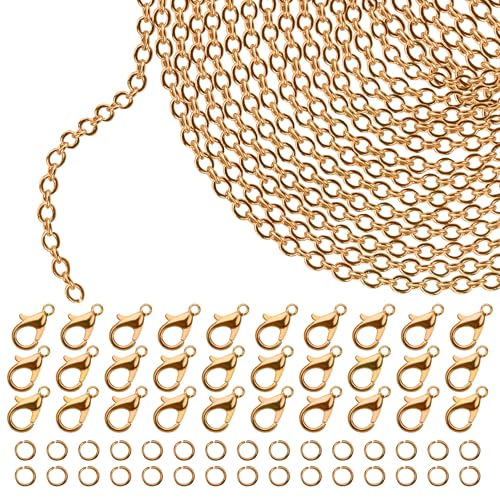 Kurtzy Guld Smyckesgörning Länkkedja – 10 m x 1,5 mm Järn Länk Kabel, 30 Hummerklämmor & 30 Hoppringar – DIY Halsband, Armband, Hängen & Hantverk för Män & Kvinnor