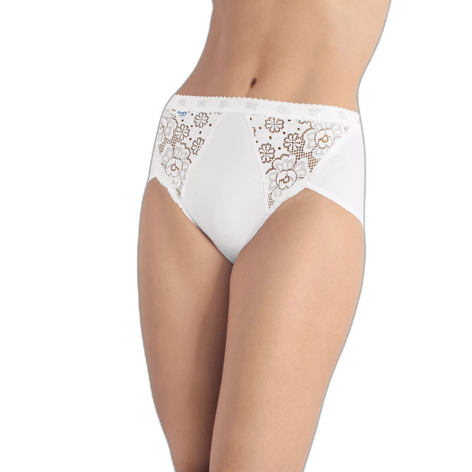Sloggi Slip Chic Midi Con Pizzo In Cotone Elasticizzato, 6/48, Bianco-image
