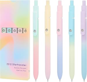 Gel Pens Retractable Fine Point 0.7mm, 5-Pack Black Gel Ink Pens Quick Dry for Office Journaling, Stylo Gel Noir Pointe Fine 0.7 mm Lot de 5 (Pastel-5PC)