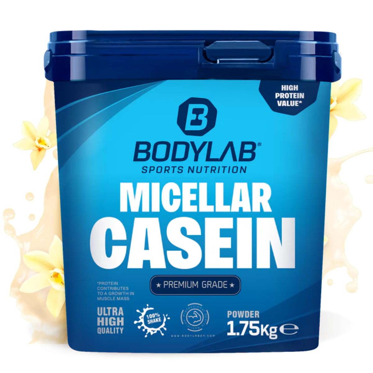 Bodylab24 Casein Micellar Vaniglia 1750g, 100% caseina pura, ricca di aminoacidi BCAA, lunga sensazione di sazietà, supporta la costruzione muscolare, ideale durante una dieta proteica