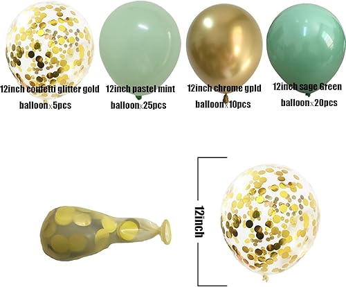 Miniatura 5 de Globos dorados verde salvia mate  Globos verde oliva menta claro para bodas, baby shower, suministros de fiesta de cumpleaños, paquete de 60