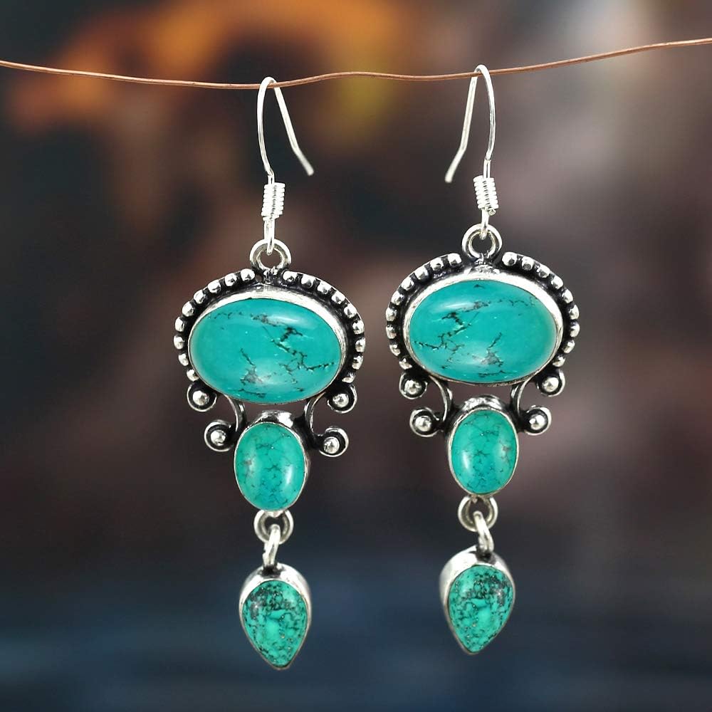 Natural Gemstones Dangle Earrings for Women - 925 Silver Plated Lightweight Dangle & Drop Handmade Jewelry Earrings - Gifts for Mother's Day, Anniversary, Christmas, Valentine's Day