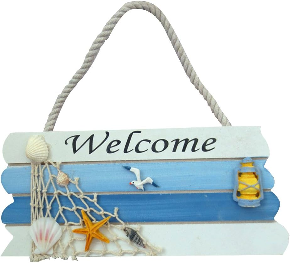 WINOMO Wooden Welcome Sign Front Door Nautical Decor (Blue)